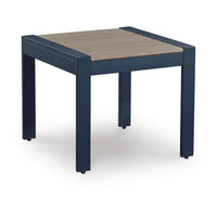 Eina Outdoor Square End Table, Wood-Look Brown HDPE, Blue Aluminum 24 Inch-BM355596