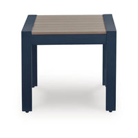 Eina Outdoor Square End Table, Wood-Look Brown HDPE, Blue Aluminum 24 Inch-BM355596