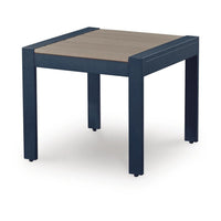Eina Outdoor Square End Table, Wood-Look Brown HDPE, Blue Aluminum 24 Inch-BM355596