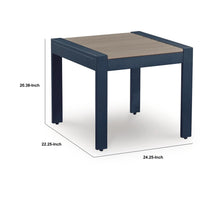 Eina Outdoor Square End Table, Wood-Look Brown HDPE, Blue Aluminum 24 Inch-BM355596