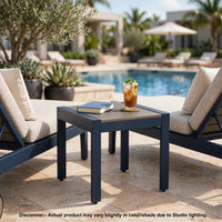 Eina Outdoor Square End Table, Wood-Look Brown HDPE, Blue Aluminum 24 Inch-BM355596