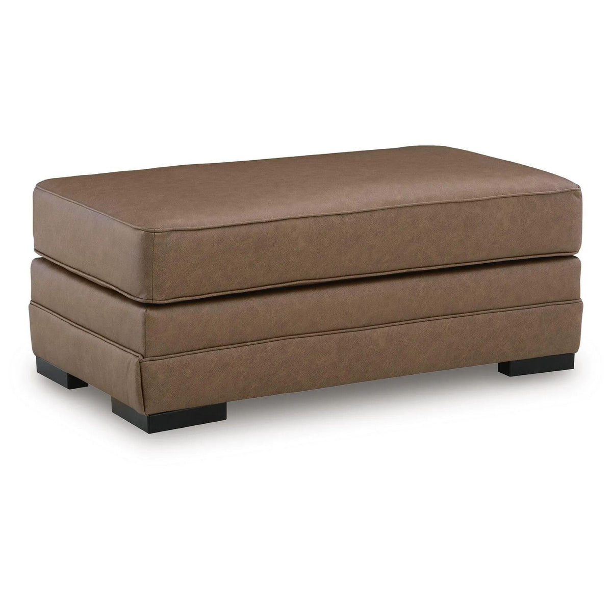 Vile Oversized Ottoman Bench, Caramel Brown Faux Leather, Black 44 Inch-BM355597