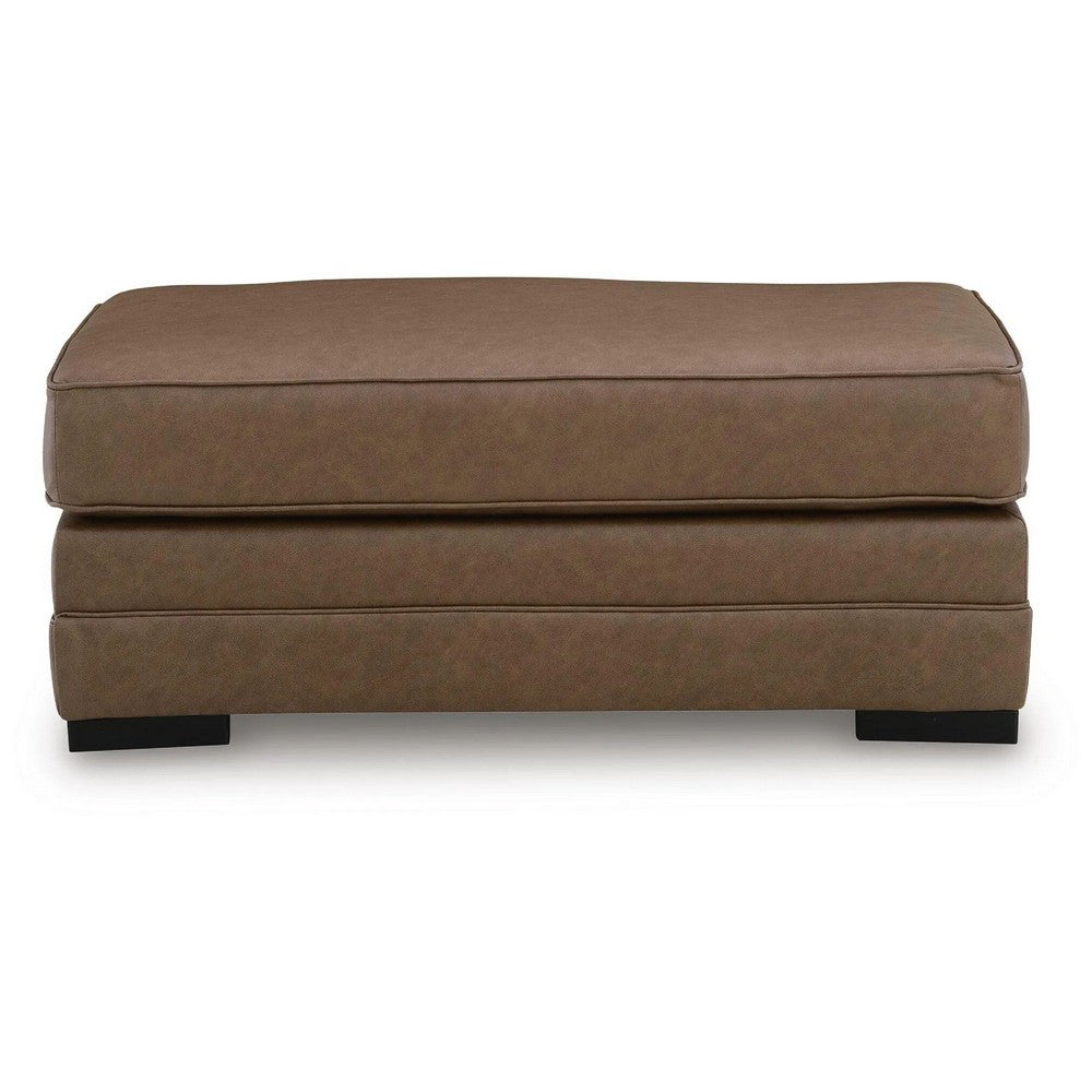 Vile Oversized Ottoman Bench, Caramel Brown Faux Leather, Black 44 Inch-BM355597