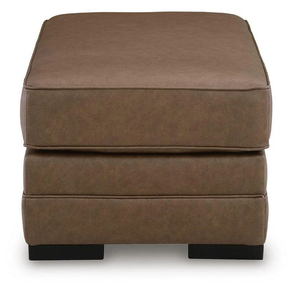 Vile Oversized Ottoman Bench, Caramel Brown Faux Leather, Black 44 Inch-BM355597