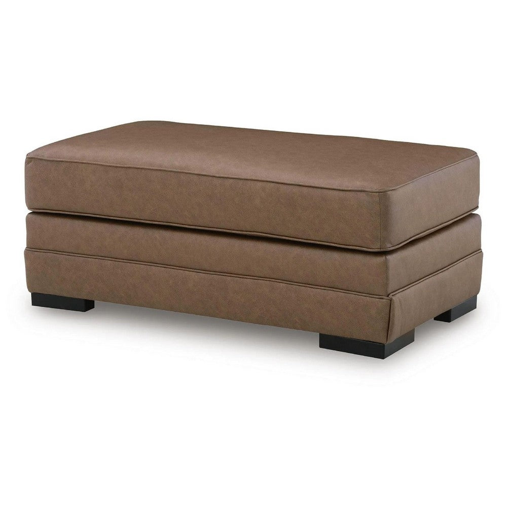 Vile Oversized Ottoman Bench, Caramel Brown Faux Leather, Black 44 Inch-BM355597