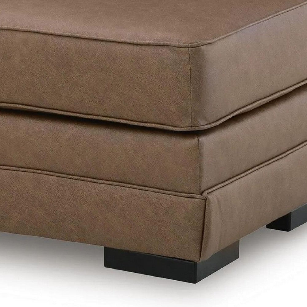 Vile Oversized Ottoman Bench, Caramel Brown Faux Leather, Black 44 Inch-BM355597