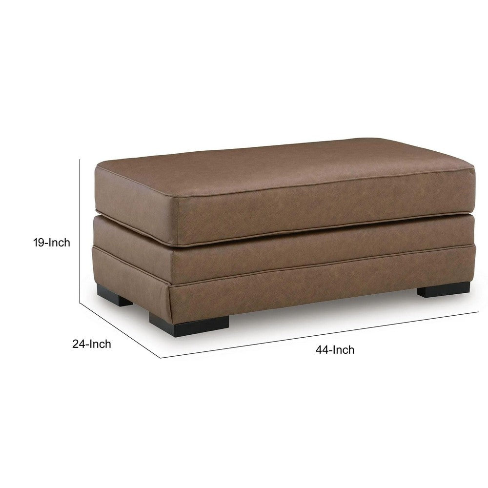 Vile Oversized Ottoman Bench, Caramel Brown Faux Leather, Black 44 Inch-BM355597