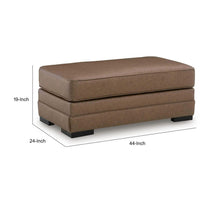 Vile Oversized Ottoman Bench, Caramel Brown Faux Leather, Black 44 Inch-BM355597