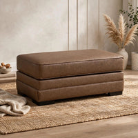 Vile Oversized Ottoman Bench, Caramel Brown Faux Leather, Black 44 Inch-BM355597