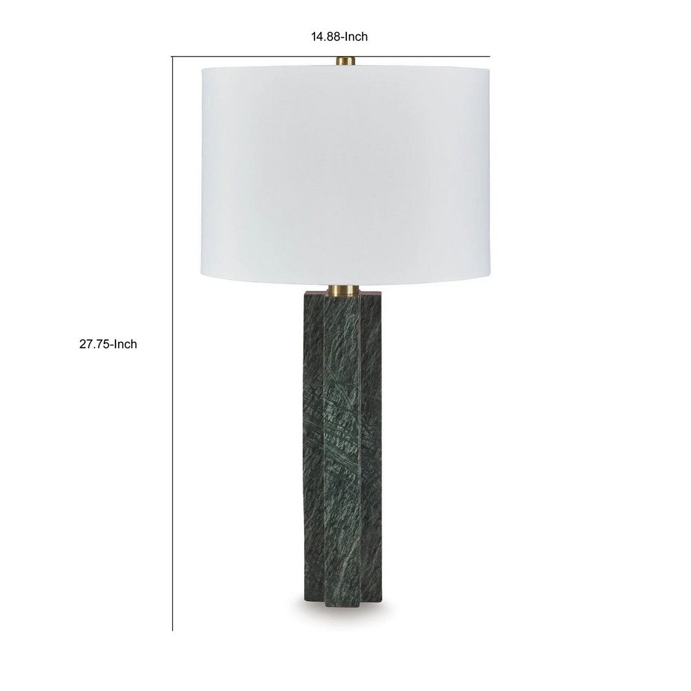 Keya Table Lamp, White Drum Shade, Dark Green Marble Base, 28 Inch