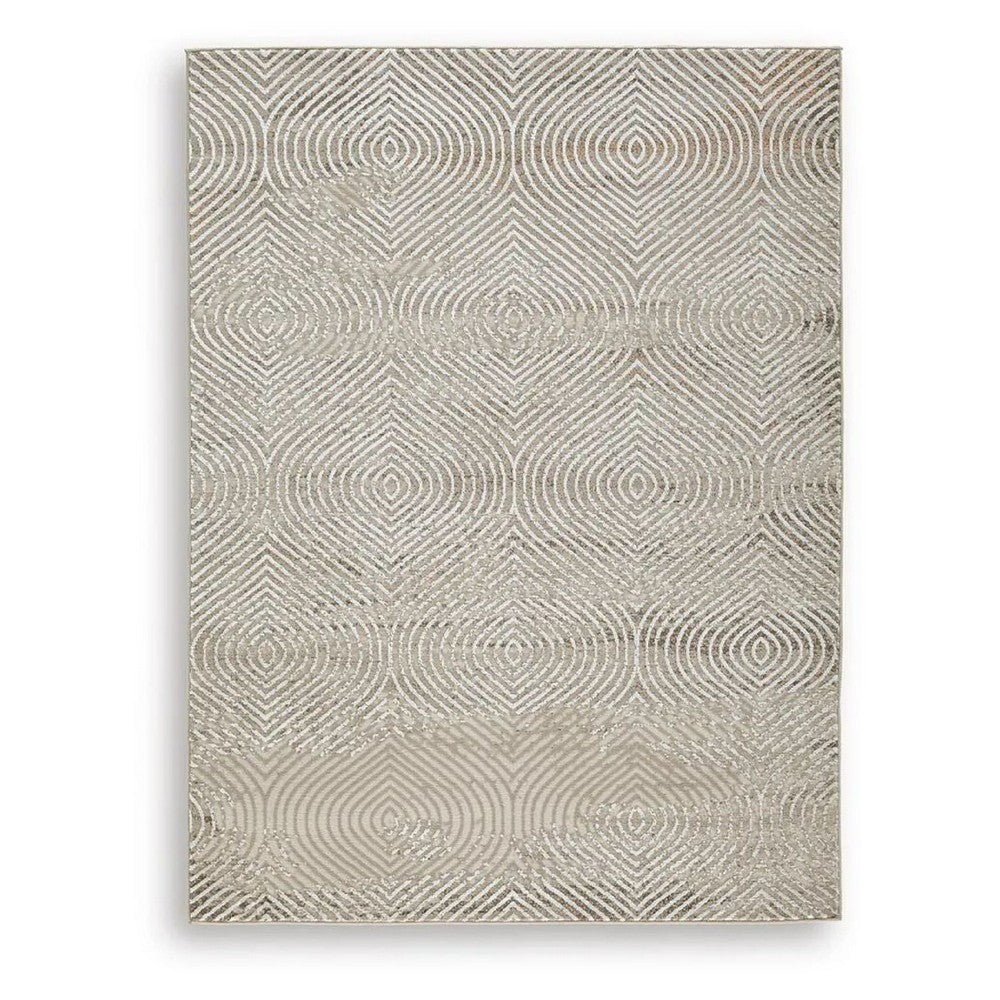 Bina 5x7 Medium Area Rug, Trellis Pattern, Beige, Brown Polyester