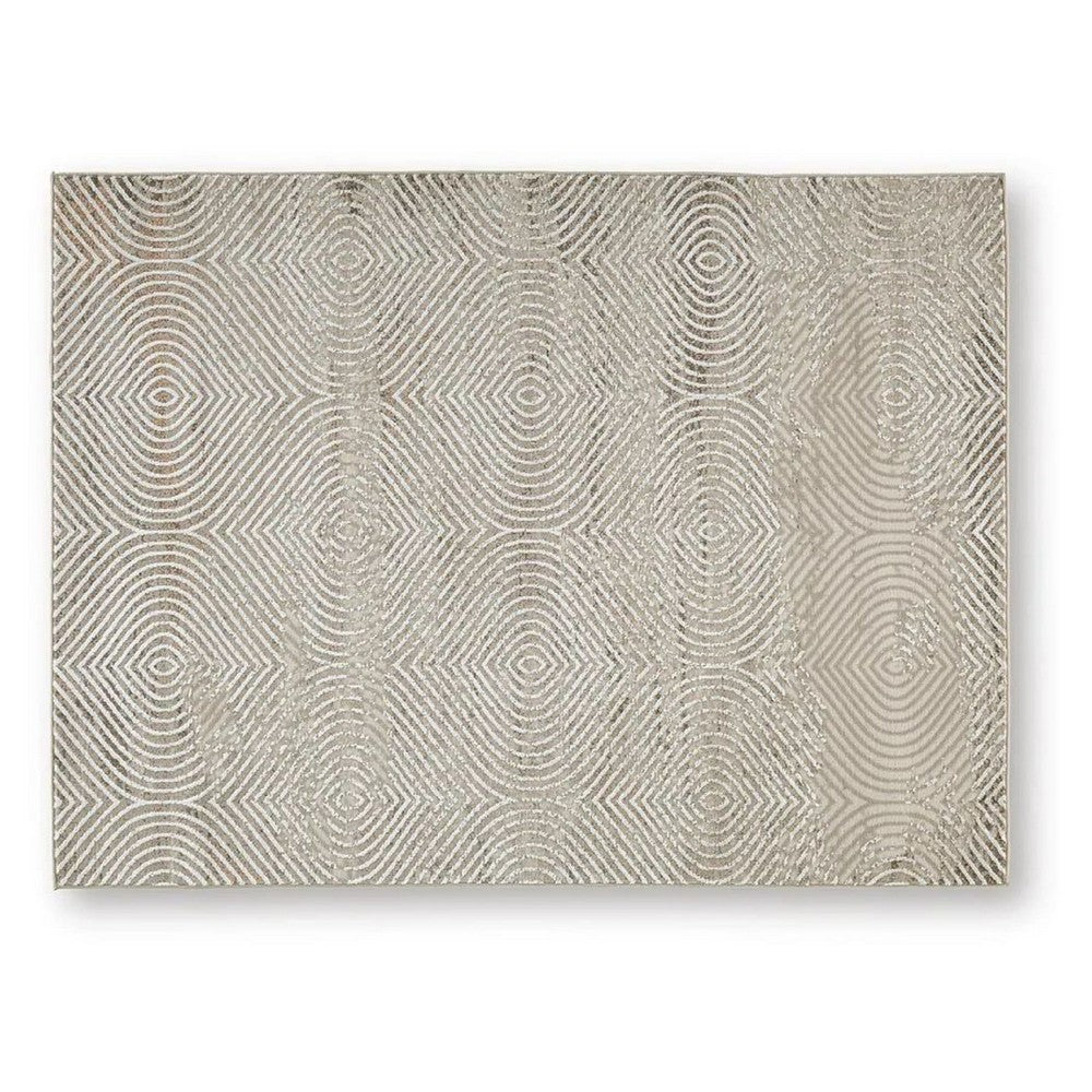 Bina 5x7 Medium Area Rug, Trellis Pattern, Beige, Brown Polyester