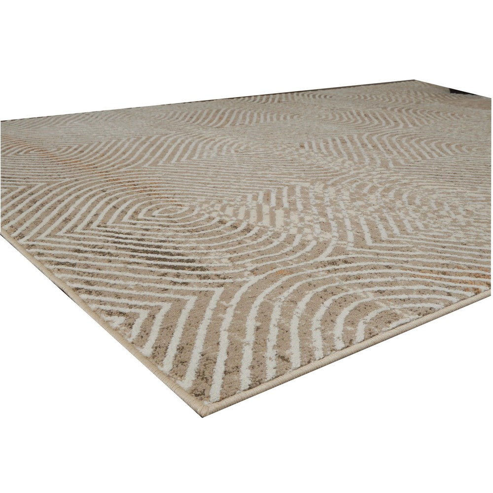 Bina 5x7 Medium Area Rug, Trellis Pattern, Beige, Brown Polyester