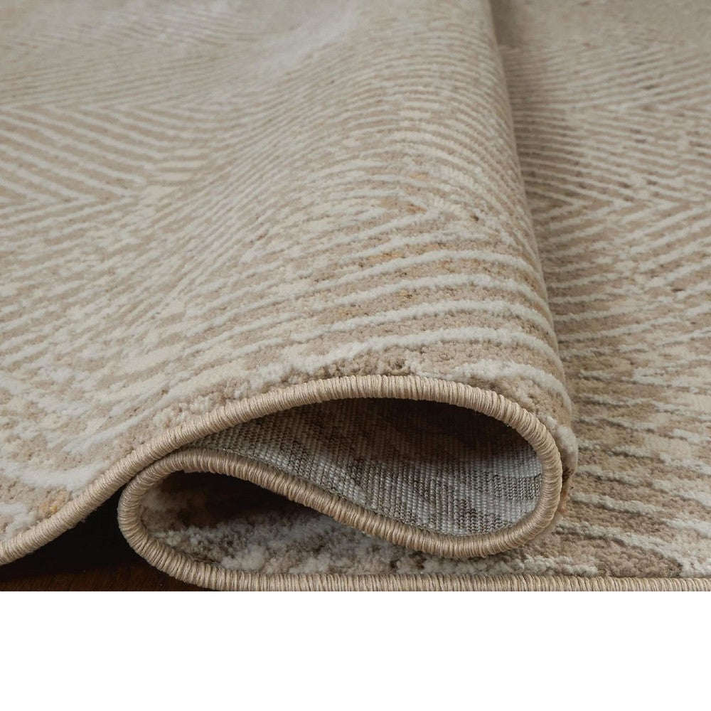 Bina 5x7 Medium Area Rug, Trellis Pattern, Beige, Brown Polyester