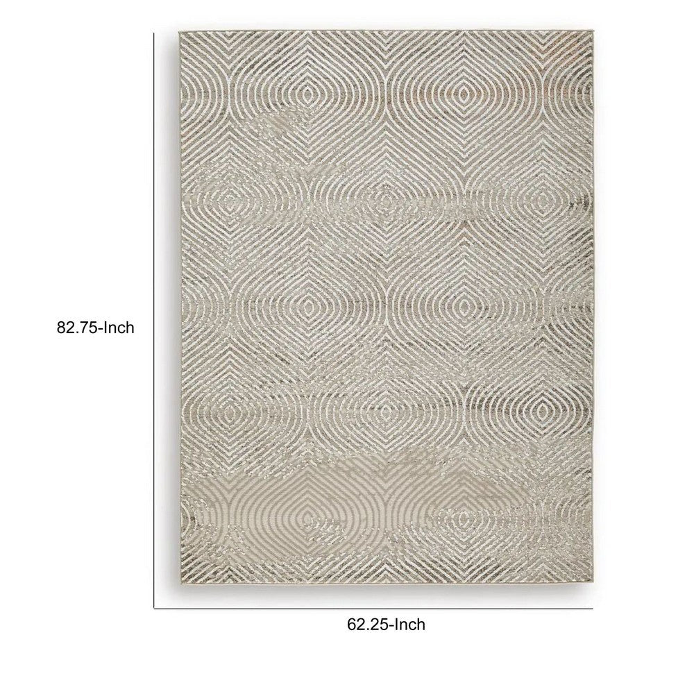 Bina 5x7 Medium Area Rug, Trellis Pattern, Beige, Brown Polyester