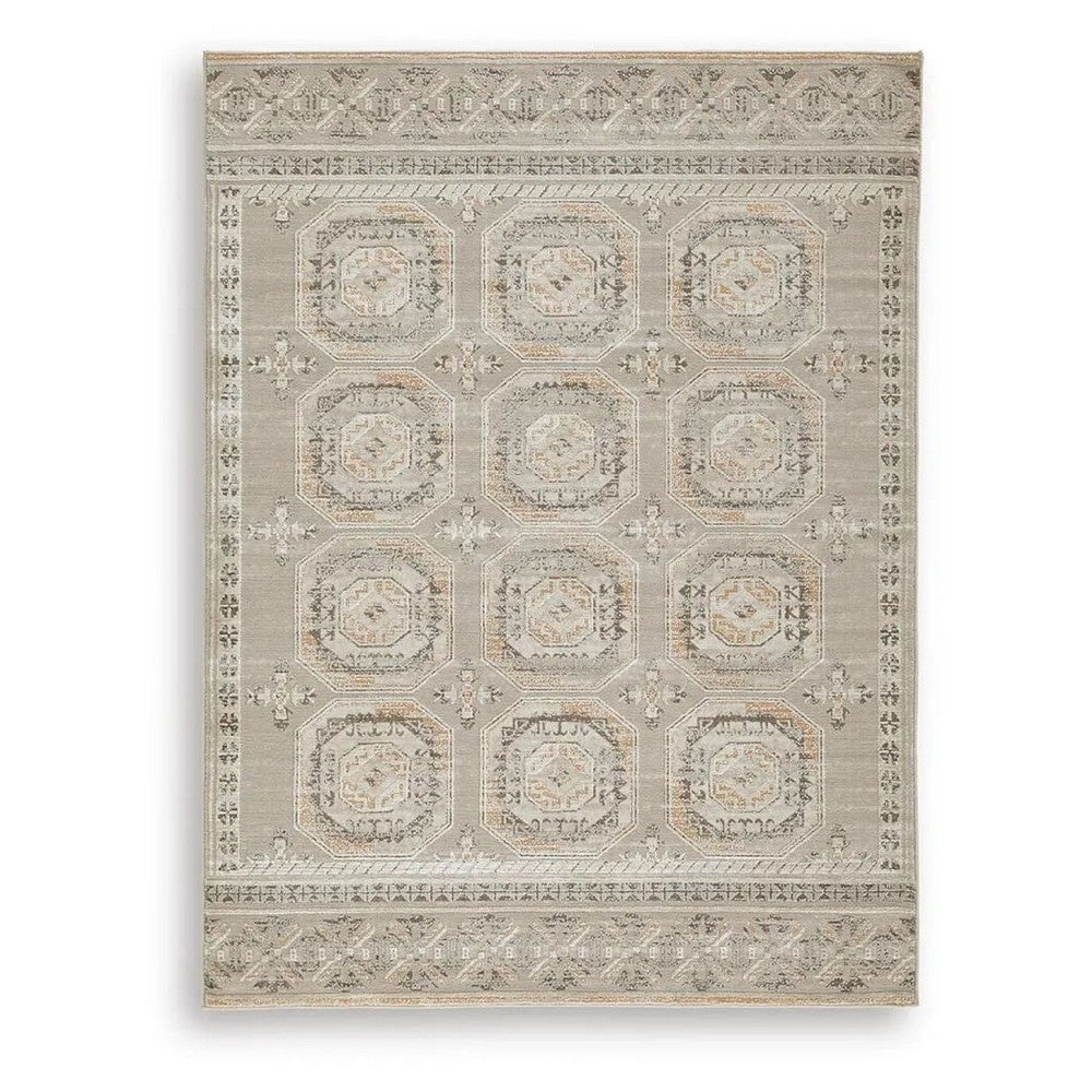 Baku 5x7 Medium Area Rug, Medallion Motif, Ivory Polypropylene Polyester