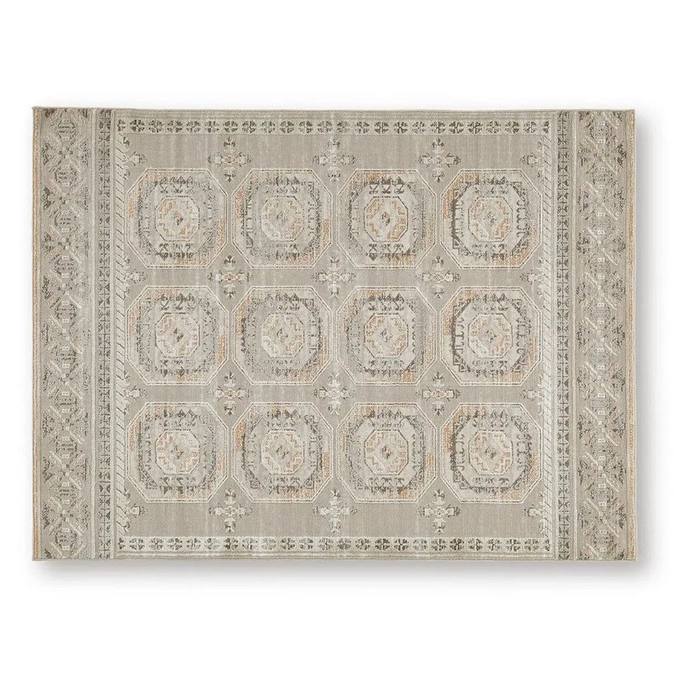Baku 5x7 Medium Area Rug, Medallion Motif, Ivory Polypropylene Polyester