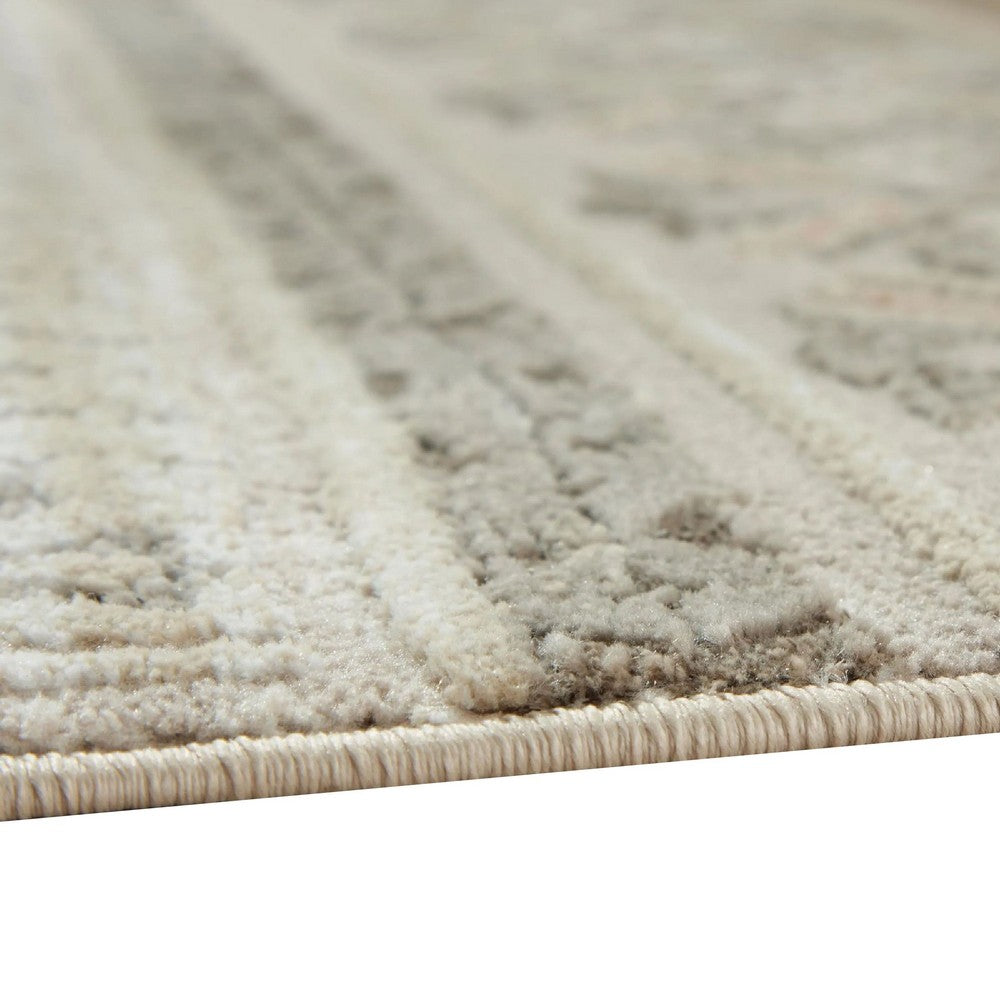 Baku 5x7 Medium Area Rug, Medallion Motif, Ivory Polypropylene Polyester