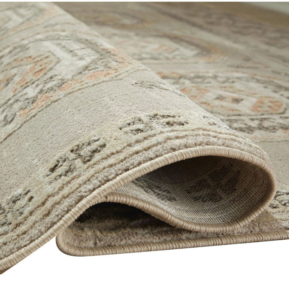 Baku 5x7 Medium Area Rug, Medallion Motif, Ivory Polypropylene Polyester