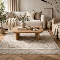 Baku 5x7 Medium Area Rug, Medallion Motif, Ivory Polypropylene Polyester