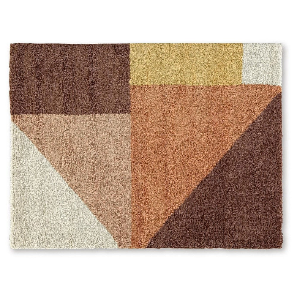 Mona 5x7 Geometric Medium Area Rug w Shag, 30mm Pile, Pink, Brown