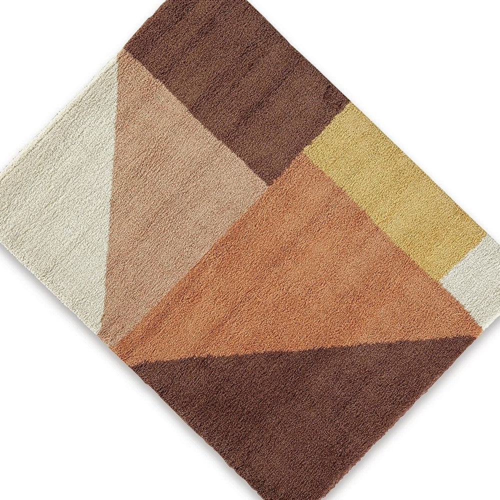 Mona 5x7 Geometric Medium Area Rug w Shag, 30mm Pile, Pink, Brown