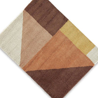 Mona 5x7 Geometric Medium Area Rug w Shag, 30mm Pile, Pink, Brown