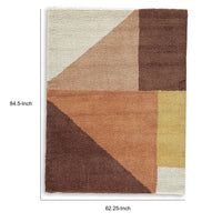 Mona 5x7 Geometric Medium Area Rug w Shag, 30mm Pile, Pink, Brown