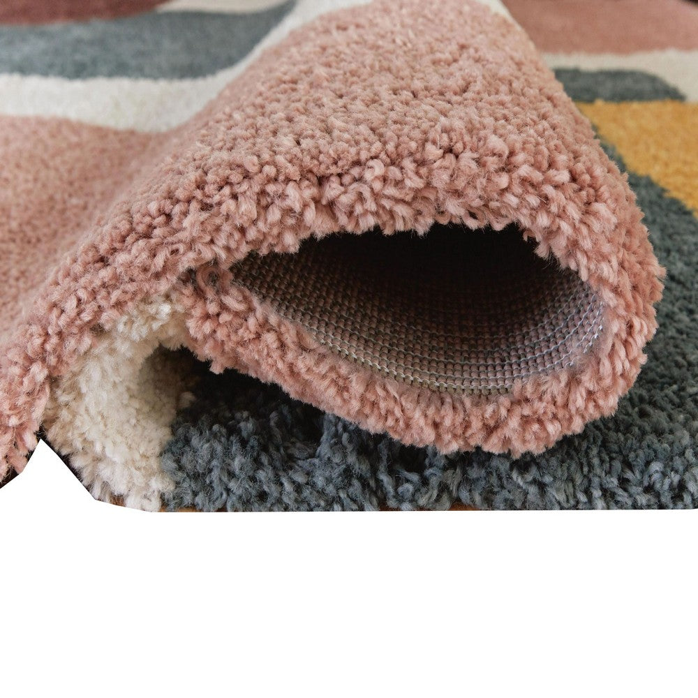 Fyna 5x7 Geometric Medium Area Rug w Shag, 30mm Pile, Gray, Brown