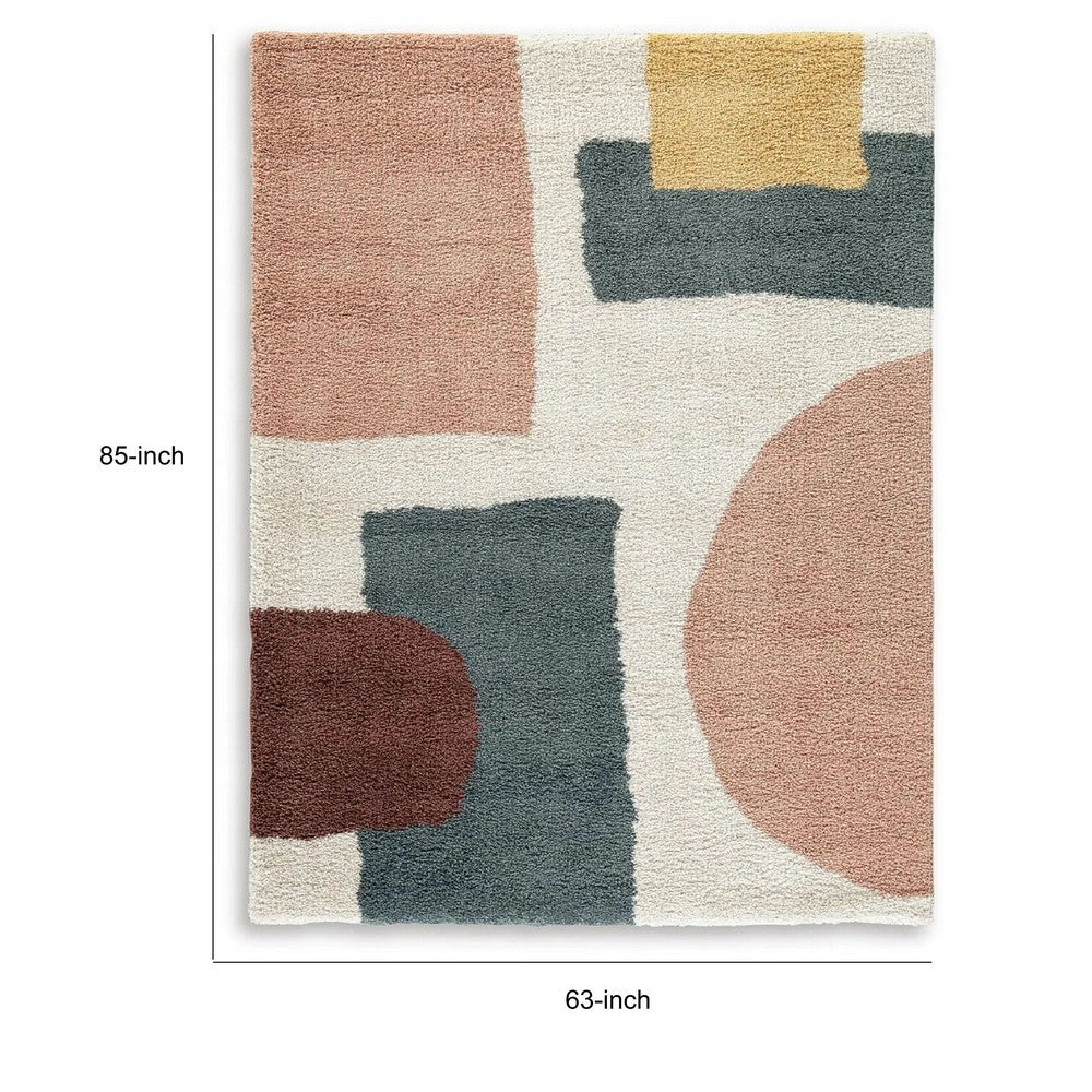 Fyna 5x7 Geometric Medium Area Rug w Shag, 30mm Pile, Gray, Brown
