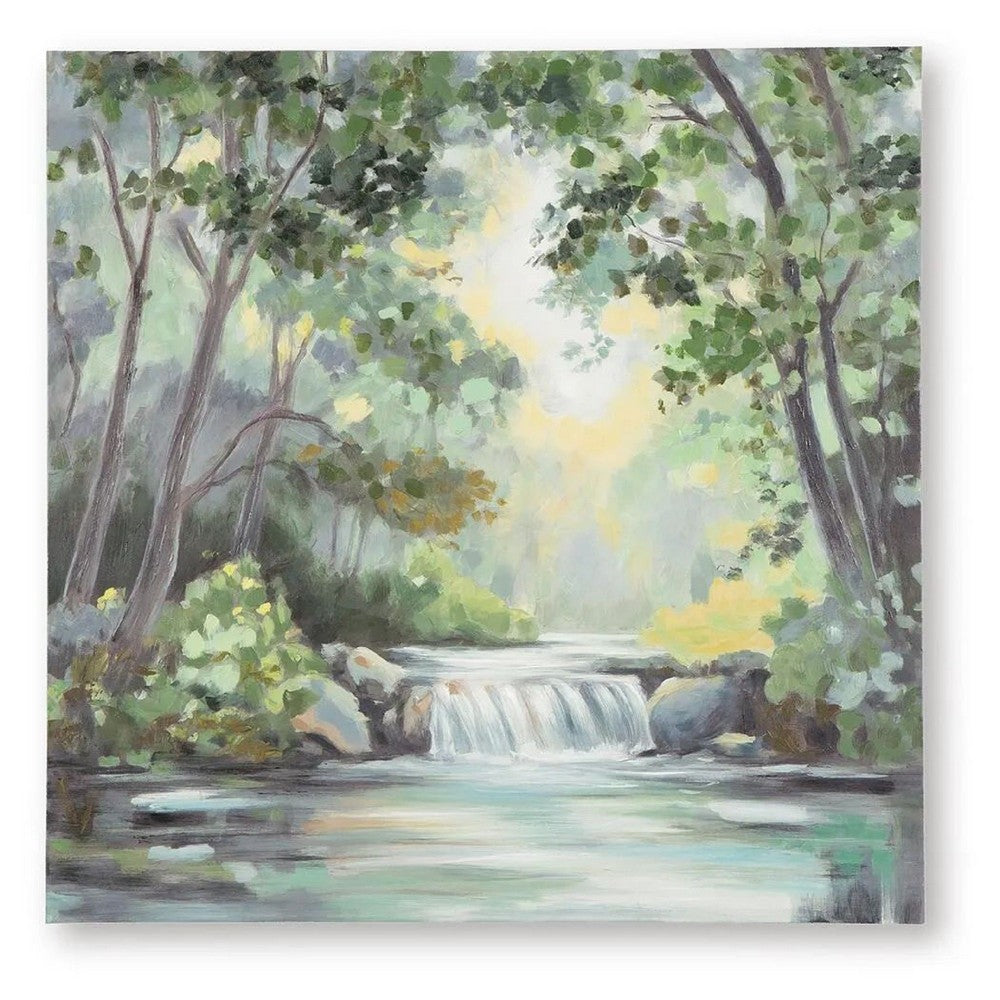 Naya Wall Art Painting, Tranquil Nature Landscape, Handpainted Green 36x36