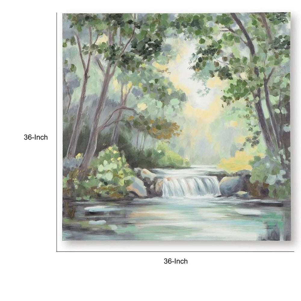 Naya Wall Art Painting, Tranquil Nature Landscape, Handpainted Green 36x36