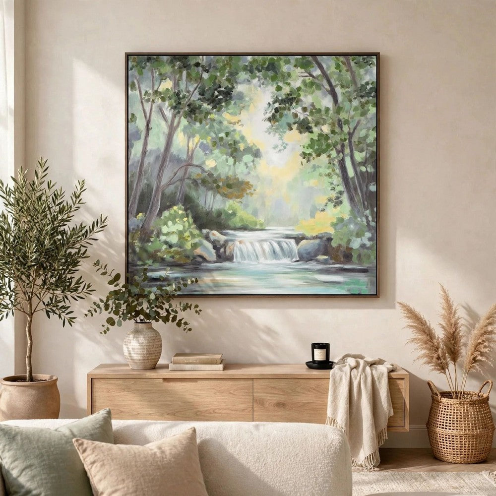 Naya Wall Art Painting, Tranquil Nature Landscape, Handpainted Green 36x36