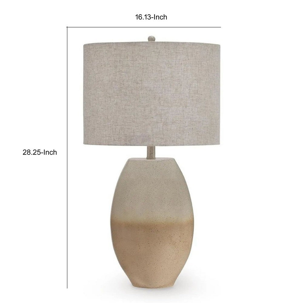 Jaya Table Lamp, Drum Hardback Shade, Cream and Beige Base, 28 Inch