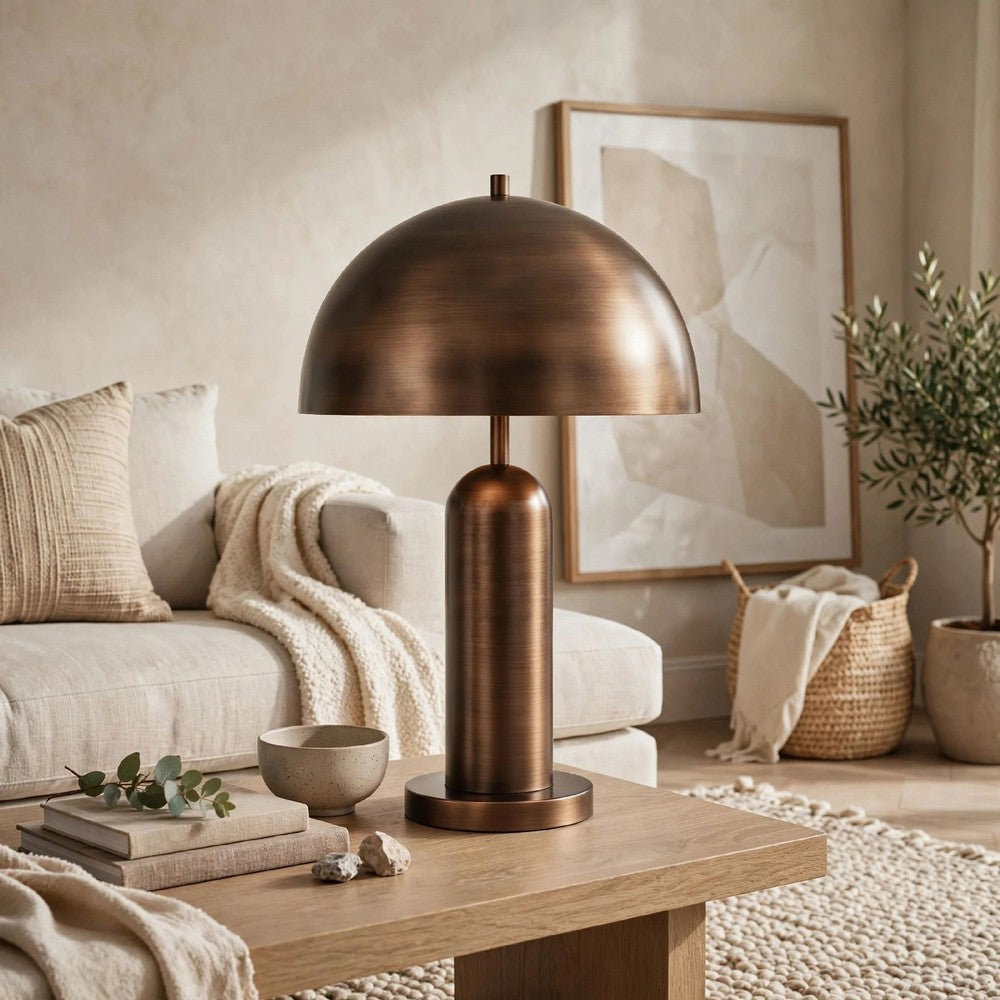 Laya Table Lamp, Dome Shade, Antique Copper, 24 Inch