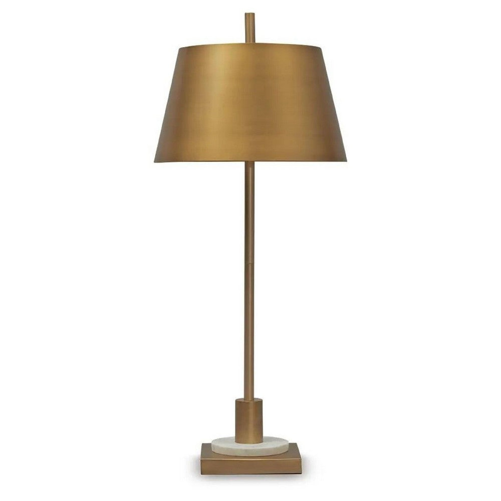 Feya Table Lamp, White Marble Base, Gold Metal Empire Shade, 32 Inch
