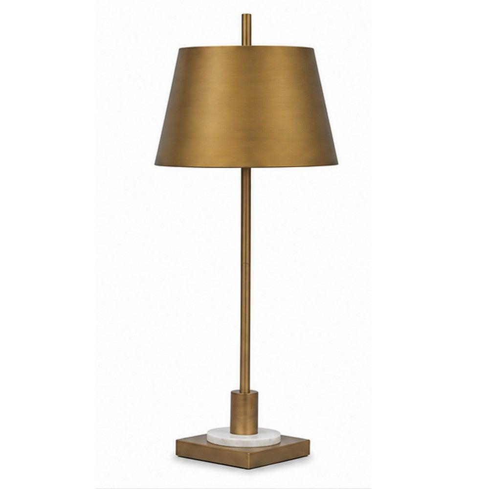 Feya Table Lamp, White Marble Base, Gold Metal Empire Shade, 32 Inch