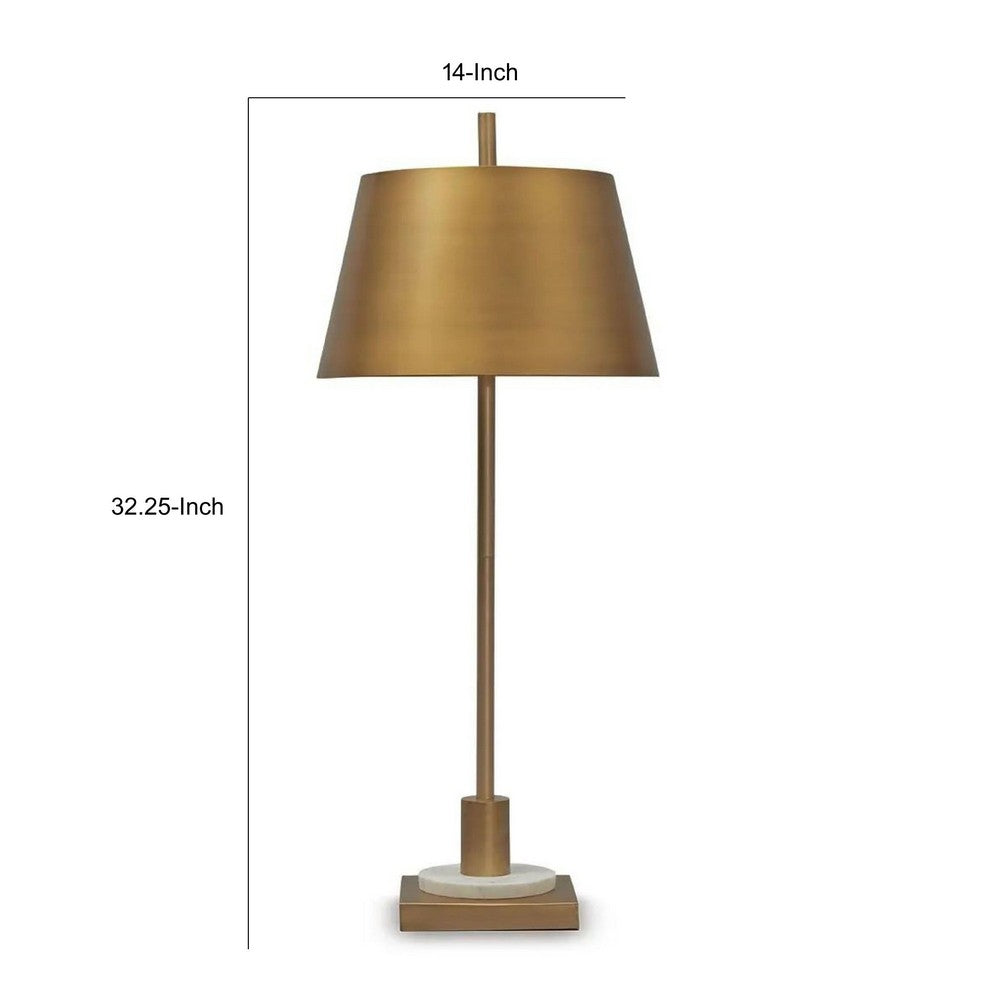 Feya Table Lamp, White Marble Base, Gold Metal Empire Shade, 32 Inch