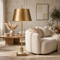Feya Table Lamp, White Marble Base, Gold Metal Empire Shade, 32 Inch