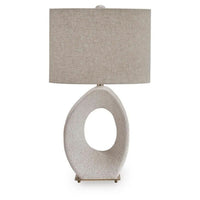 Frya Paper Table Lamp, Cream Speckled Geometric Base, Drum Shade, 28 Inch