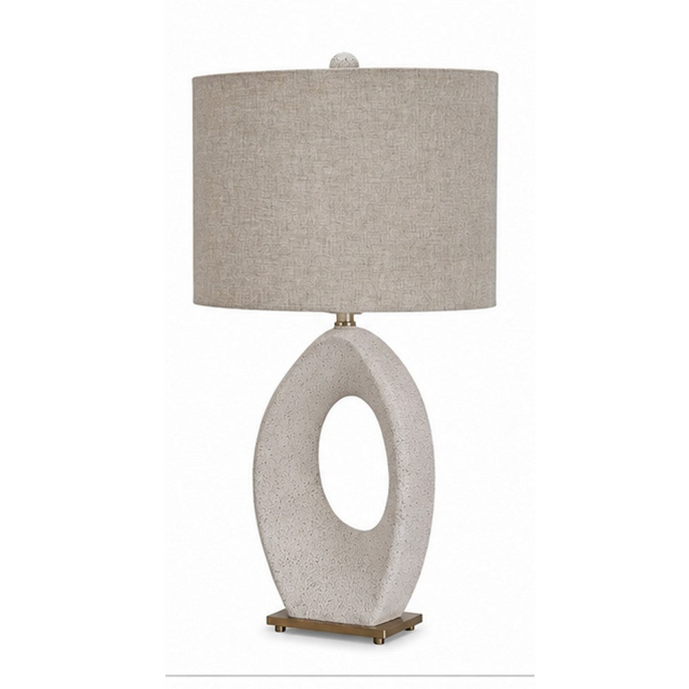 Frya Paper Table Lamp, Cream Speckled Geometric Base, Drum Shade, 28 Inch