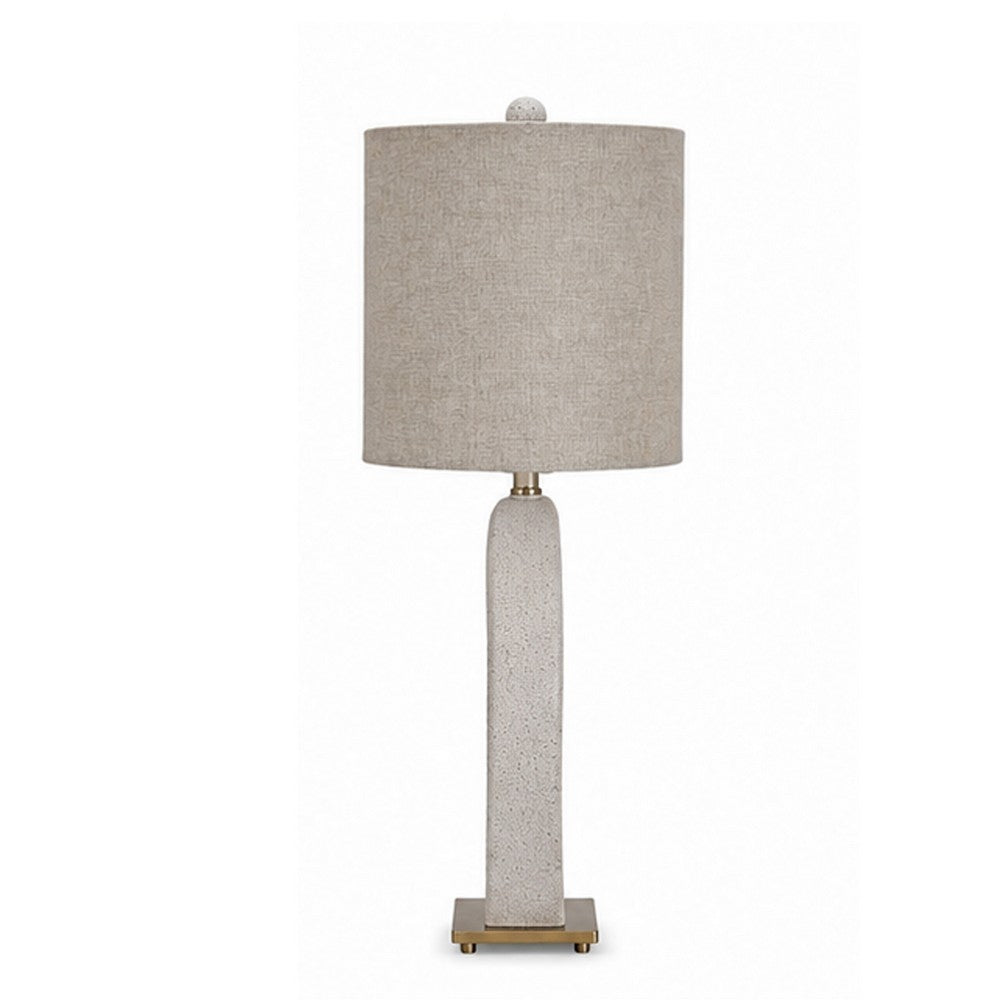 Frya Paper Table Lamp, Cream Speckled Geometric Base, Drum Shade, 28 Inch