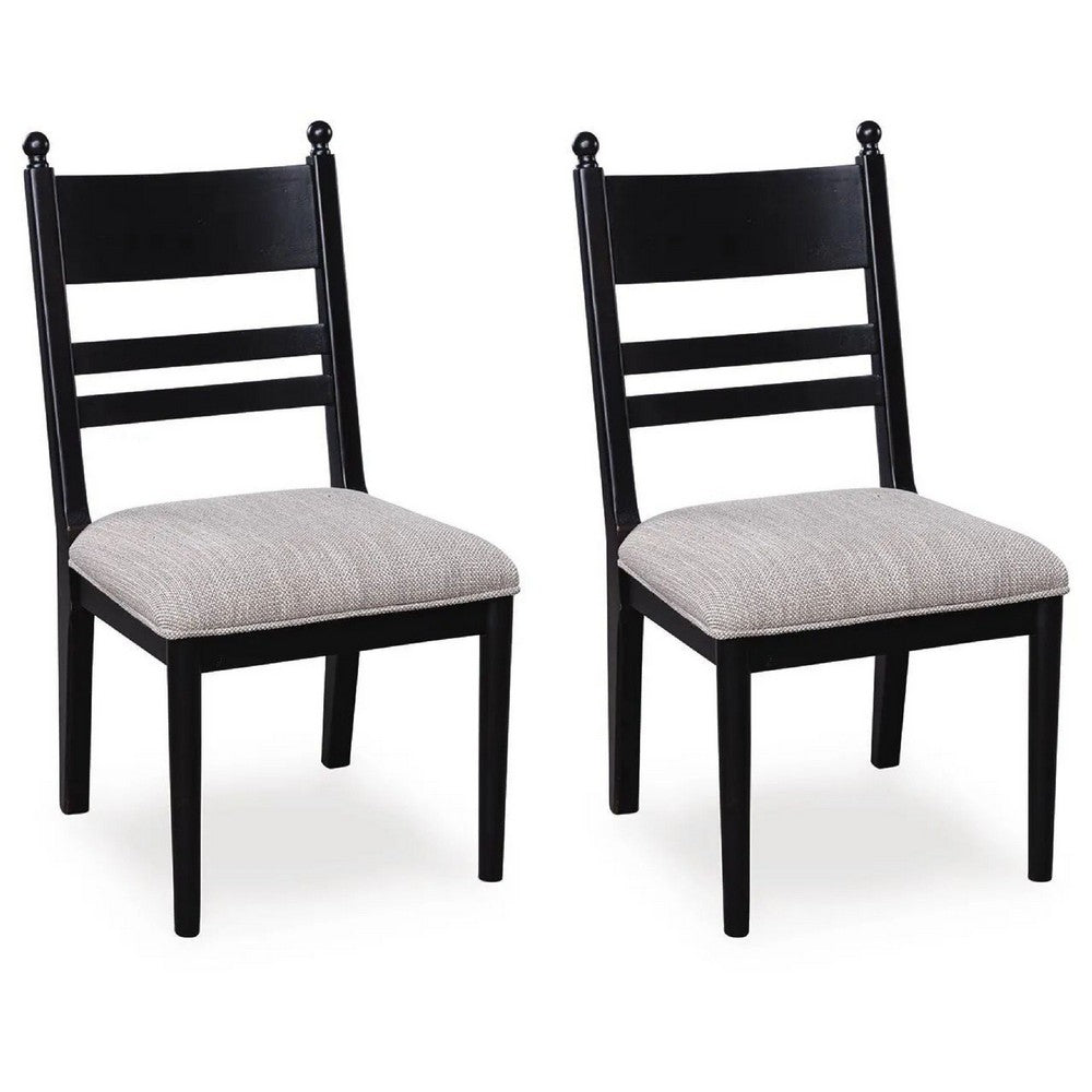 Gela Dining Side Chair set of 2, Black Ladderback Frame, Gray Upholstery