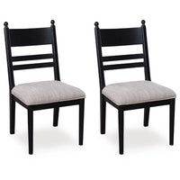 Gela Dining Side Chair set of 2, Black Ladderback Frame, Gray Upholstery