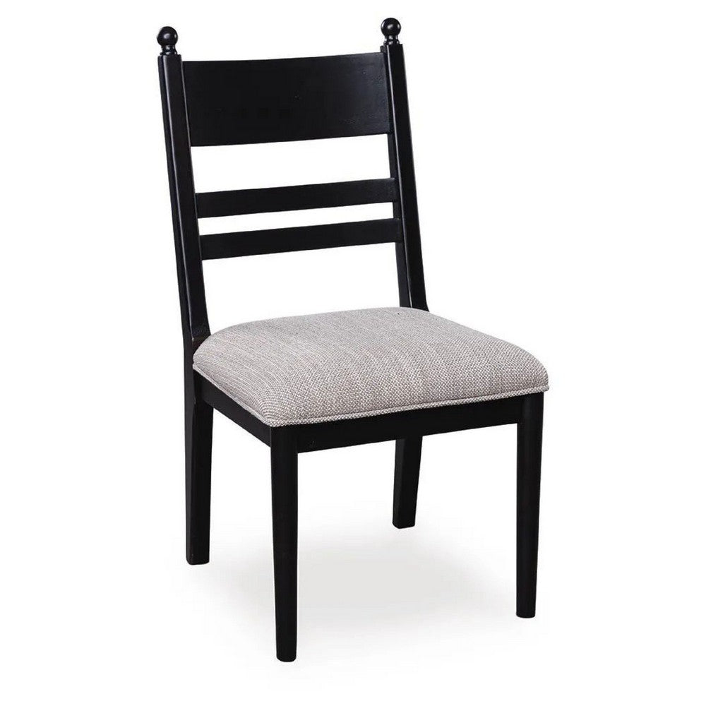 Gela Dining Side Chair set of 2, Black Ladderback Frame, Gray Upholstery