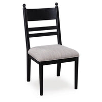 Gela Dining Side Chair set of 2, Black Ladderback Frame, Gray Upholstery