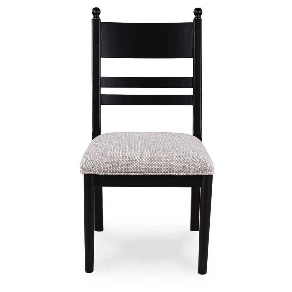 Gela Dining Side Chair set of 2, Black Ladderback Frame, Gray Upholstery