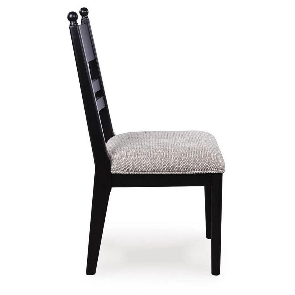 Gela Dining Side Chair set of 2, Black Ladderback Frame, Gray Upholstery