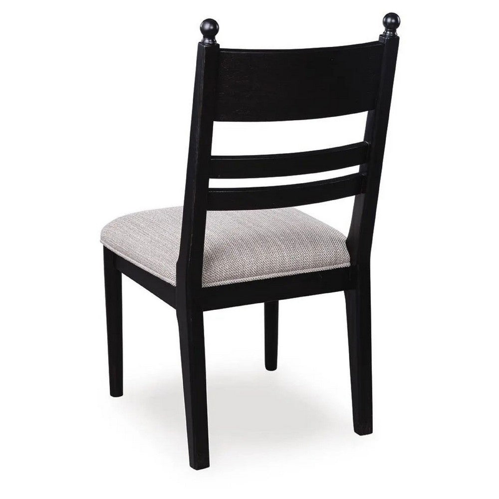 Gela Dining Side Chair set of 2, Black Ladderback Frame, Gray Upholstery
