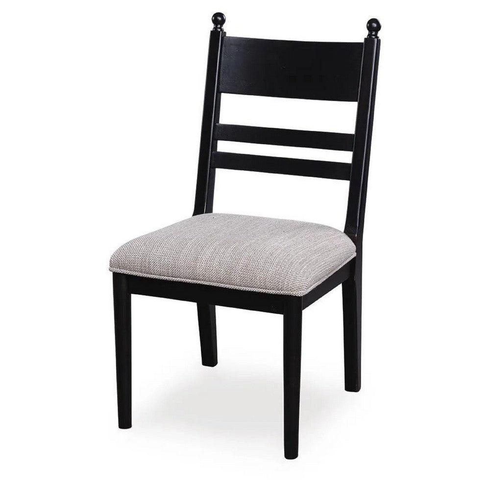 Gela Dining Side Chair set of 2, Black Ladderback Frame, Gray Upholstery